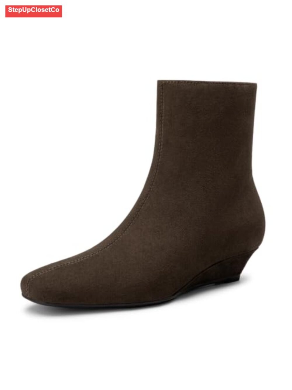 Square Toe Wedge Ankle Booties Side Zipper Faux Suede